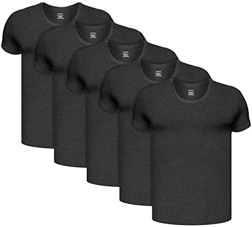 BRUBAKER 5er Pack Herren Unterhemd mit Rundhals Ausschnitt - Kurzarm T-Shirt - aus hochwertiger Baumwolle (glatt) - Extra Lang - ohne Seitennaht - Anthrazit - Größe M von BRUBAKER