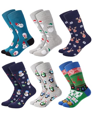 BRUBAKER 6 Paar Herren Weihnachtssocken - Lustige Socken Weihnachten 41-45 - Bunte Gemusterte Baumwollsocken - Männer Crew Socken Baumwolle Set für Geburtstag Adventskalender von BRUBAKER