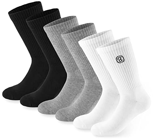 BRUBAKER 6 Paar Tennissocken für Herren und Damen - Lange Sportsocken aus Baumwolle und Polyester - Crew Socks Baumwollsocken Set - Unisex Fitness Socken - Farbmix - Größe 35-38 von BRUBAKER