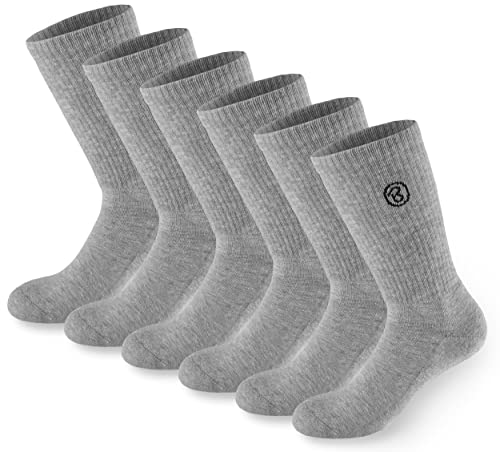 BRUBAKER 6 Paar Tennissocken für Herren und Damen - Lange Sportsocken aus Baumwolle und Polyester - Crew Socks Baumwollsocken Set - Unisex Fitness Socken - Grau - Größe 43-46 von BRUBAKER