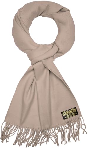 BRUBAKER Cashmirillo Schal - ca. 30 x 180 cm Lang Leicht Warm und Kuschelig - Herbst und Winter Kuschelschal - Stola Tuch mit Fransen für Damen und Herren - Beige von BRUBAKER
