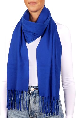 BRUBAKER Cashmirillo Schal - ca. 30 x 180 cm Lang Leicht Warm und Kuschelig - Herbst und Winter Kuschelschal - Stola Tuch mit Fransen für Damen und Herren - Blau von BRUBAKER