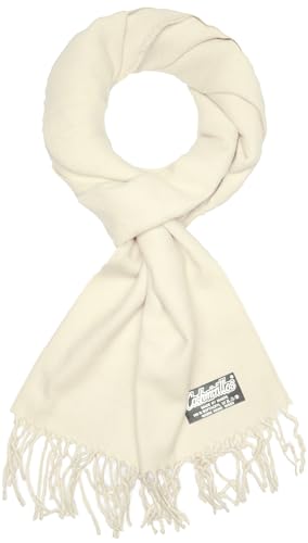BRUBAKER Cashmirillo Schal - ca. 30 x 180 cm Lang Leicht Warm und Kuschelig - Herbst und Winter Kuschelschal - Stola Tuch mit Fransen für Damen und Herren - Ecru von BRUBAKER