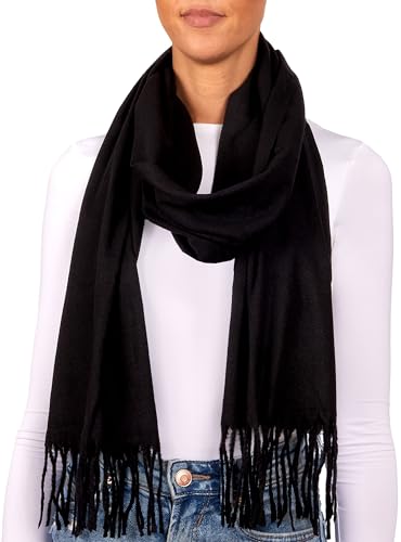 BRUBAKER Cashmirillo Schal - ca. 30 x 180 cm Lang Leicht Warm und Kuschelig - Herbst und Winter Kuschelschal - Stola Tuch mit Fransen für Damen und Herren - Schwarz von BRUBAKER