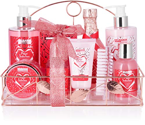 BRUBAKER Cosmetics 10-tlg. Dusch- und Badeset Himbeere Champagner Duft - Frauen Pflegeset Geschenkset in Metall Badregal Rosé Gold - Geschenk Set für Freundin oder Mama BRUBAKER Cosmetics 10-tlg. Dusch- und Badeset Himbeere Champagner Duft - Frauen Pflegeset Geschenkset in Metall Badregal Rosé Gold - Geschenk Set für Freundin oder Mama von BRUBAKER