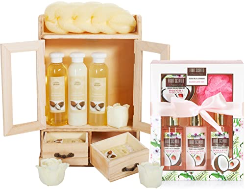 BRUBAKER Cosmetics 2 in 1 Pflegeset Sheabutter & Kokosnuss Erdbeere - Großes 15-teiliges Wellness Set - Damen Dusch- und Badeset - Frauen Beauty Geschenkset mit Deko Holzschrank BRUBAKER Cosmetics 2 in 1 Pflegeset Sheabutter & Kokosnuss Erdbeere - Großes 15-teiliges Wellness Set - Damen Dusch- und Badeset - Frauen Beauty Geschenkset mit Deko Holzschrank von BRUBAKER