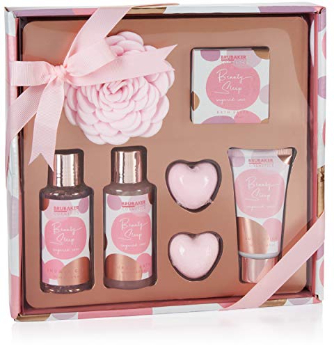 BRUBAKER Cosmetics Dusch- und Badeset Beauty Sleep - Rosen Duft - 7-teiliges Frauen Geschenkset - Geschenk für die Freundin oder Mama - Rosa Roségold von BRUBAKER