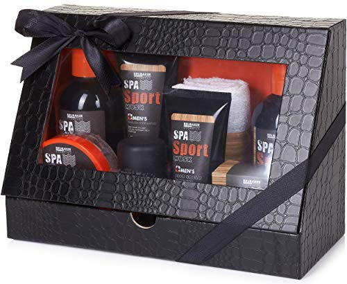 BRUBAKER Cosmetics Pflegeset für Männer Spa Sport Musk 8 tlg. Geschenkset mit Duschgel, Shampoo, Deo, Gesichtscreme, Peeling, Body Lotion, Seife + Waschlappen in Geschenkverpackung von BRUBAKER