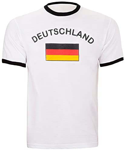 BRUBAKER Deutschland T-Shirt Weltmeisterschaft - Retro Unisex WM Shirt für Herren und Damen - Fußball Fan Geschenk Stadion Trikot Weiß mit Flagge - Baumwolle - Größe XXL von BRUBAKER