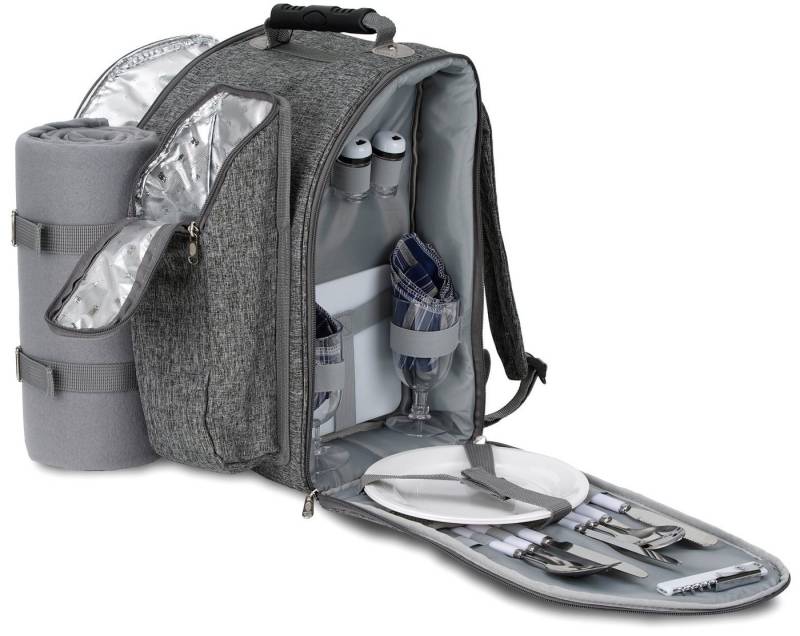 BRUBAKER Freizeitrucksack Picknick-Set für 2 Personen (isolierender Thermorucksack), Picknickrucksack mit Iso-Flaschenhalter und Fleece-Decke von BRUBAKER
