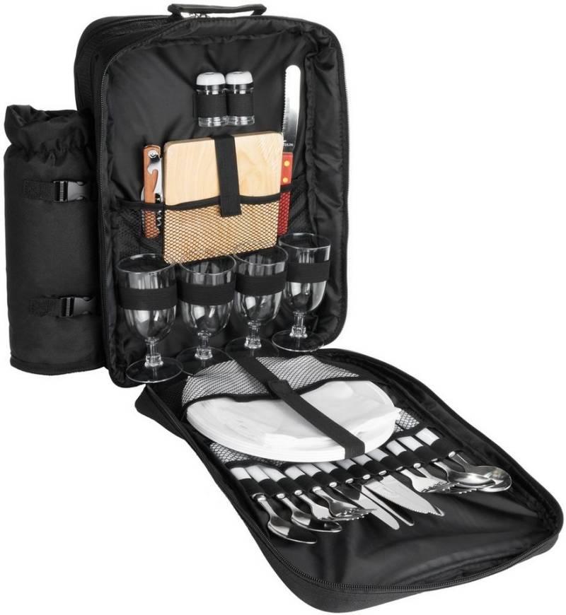 BRUBAKER Freizeitrucksack Picknick-Set für 4 Personen (isolierender Thermorucksack), Picknickrucksack mit Kühlfach und abnehmbarem Iso-Flaschenhalter von BRUBAKER