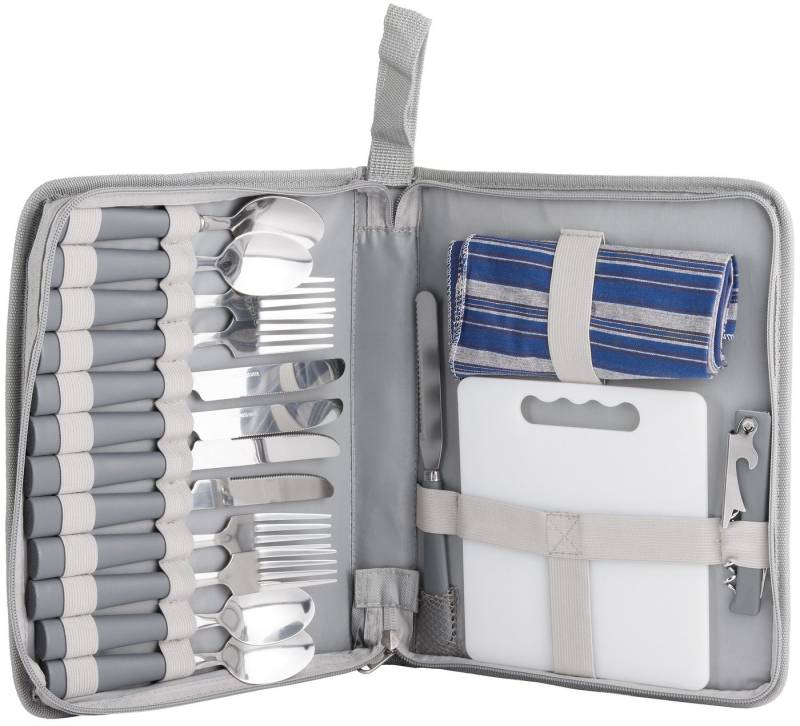 BRUBAKER Freizeittasche Outdoor Picknick Besteckset (20-tlg), Camping Etui mit Schneidebrett und Flaschenöffner für 4 Personen von BRUBAKER