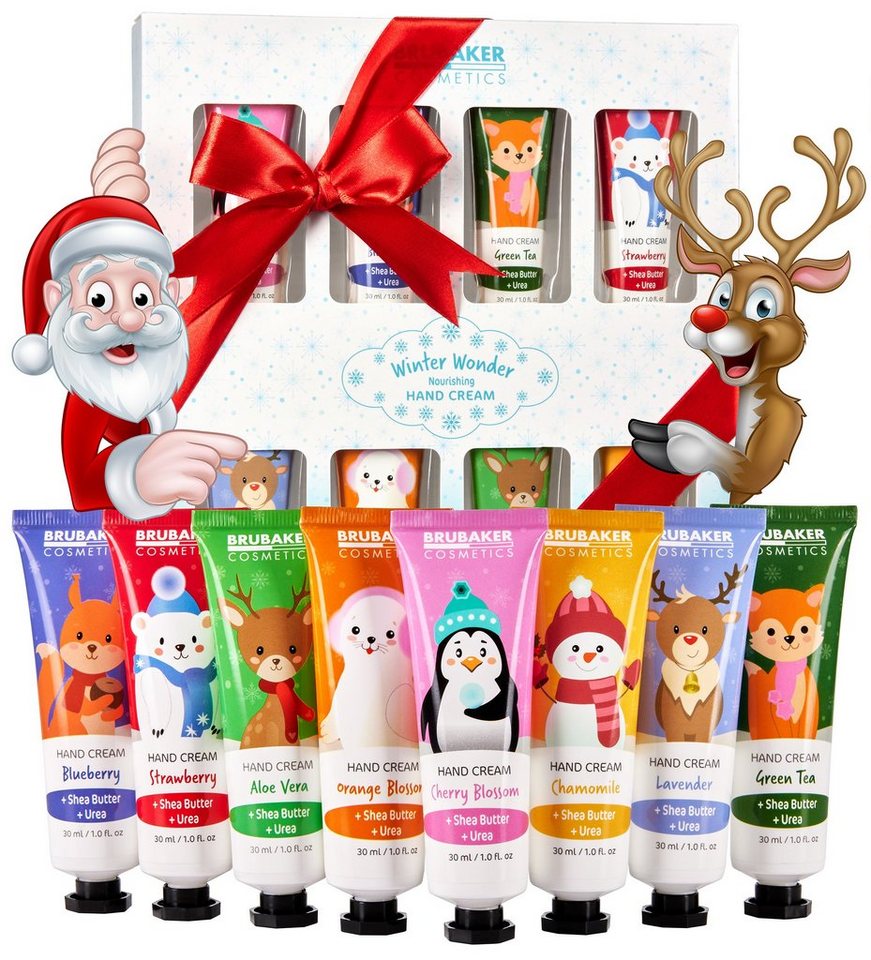 BRUBAKER Handcreme Pflegecreme Geschenkset Winter Wonderland Edition Handpflege Geschenk Set Weihnachten mit Urea und Sheabutter für Frauen und Männer, 8-tlg., feuchtigkeitsspendende Handpflegecreme von BRUBAKER