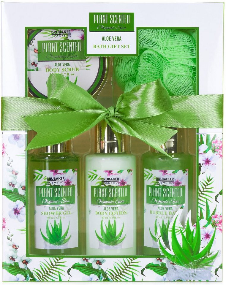 BRUBAKER Hautreinigungs-Set Dusch- und Badeset mit Aloe Vera Duft, 5-tlg., Frauen Geschenk Set in Sichtfensterbox, Beauty Pflegeset für Damen, Beauty Geschenkset von BRUBAKER