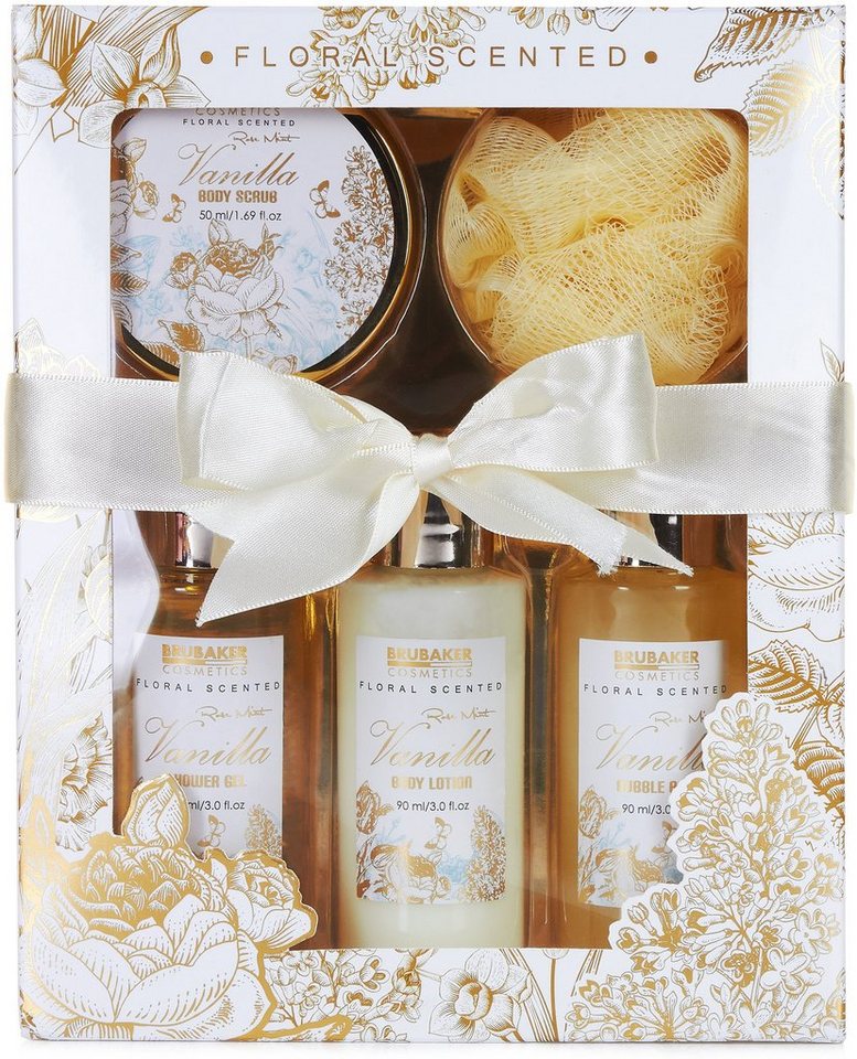 BRUBAKER Hautreinigungs-Set Dusch- und Badeset mit Vanille, Rosen & Minze Duft, 5-tlg., Frauen Geschenkset in Sichtfensterbox, Beauty Pflegeset für Damen von BRUBAKER