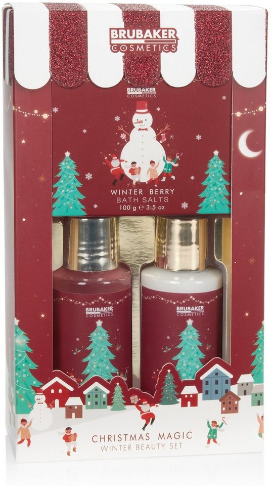 BRUBAKER Hautreinigungs-Set Dusch- und Badeset mit Winter Beeren Duft, 3-tlg., Frauen Geschenkset Weihnachten, Wellness Set für Damen, Beauty Pflegeset Rot von BRUBAKER