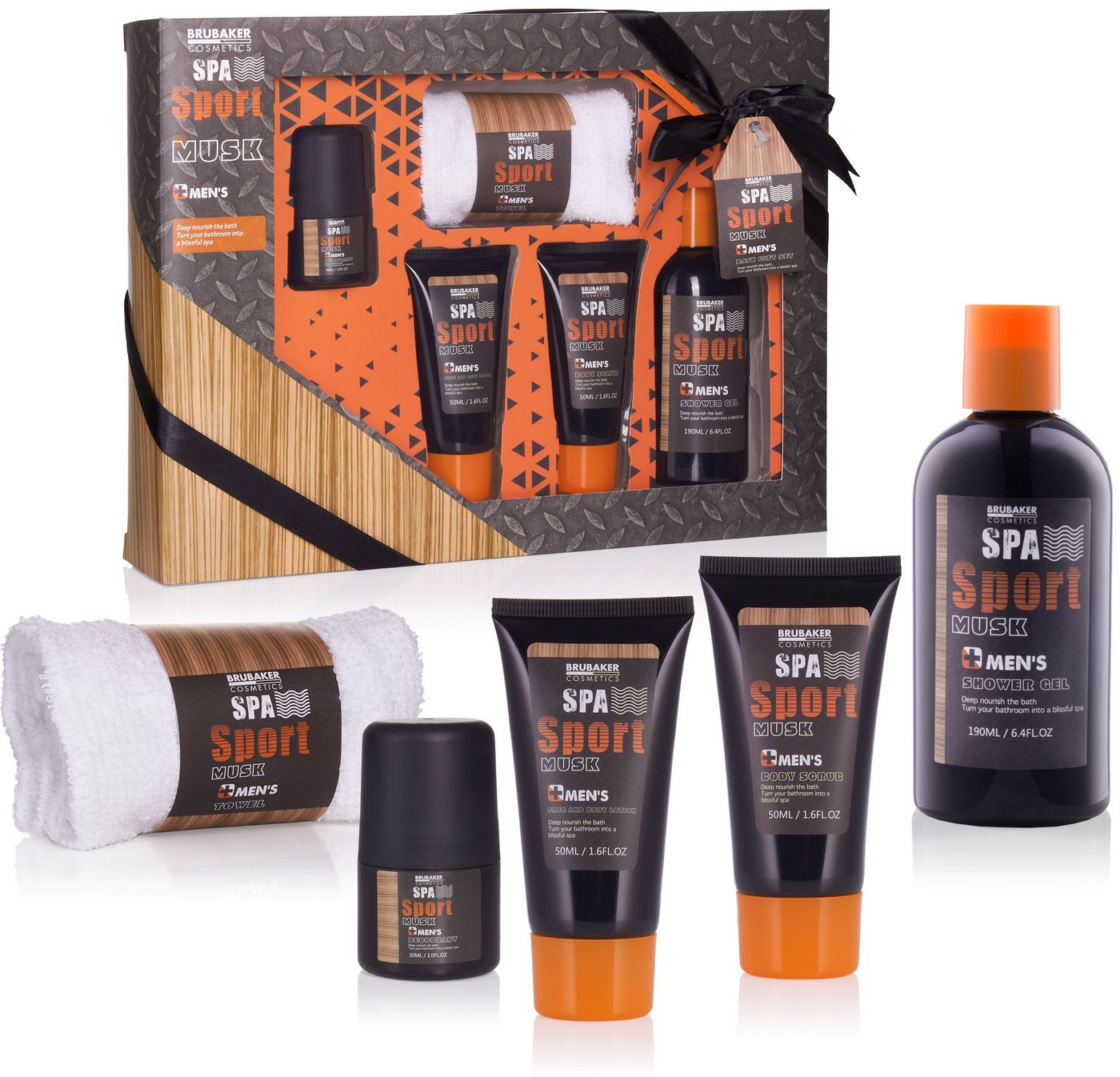 BRUBAKER Hautreinigungs-Set Herren Bade- und Duschset, 5-tlg., Männer Geschenkset, Pflegeset mit Spa Sport Musk Duft, Geschenk für Papa, Vatertagsgeschenk von BRUBAKER