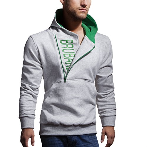 BRUBAKER Herren Label Sweatshirt mit Kapuze Weiß Melange/Grün Größe M von BRUBAKER