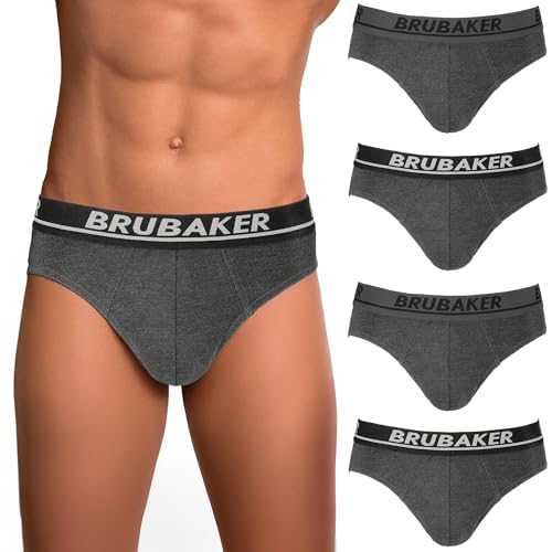 BRUBAKER Herren Slip 4er Pack - Männer Komfort Unterhosen mit elastischem Bund - Stretch Unifarben Unterwäsche aus Baumwolle und Lycra® - Anthrazit Größe XXL von BRUBAKER