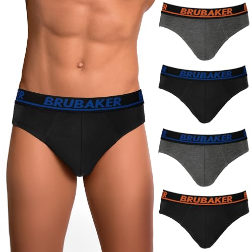 BRUBAKER Herren Slip 4er Pack - Männer Komfort Unterhosen mit elastischem Bund - Stretch Unifarben Unterwäsche aus Baumwolle und Lycra® - Schwarz & Anthrazit Größe XXL von BRUBAKER