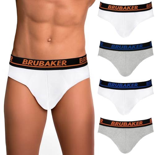 BRUBAKER Herren Slip 4er Pack - Männer Komfort Unterhosen mit elastischem Bund - Stretch Unifarben Unterwäsche aus Baumwolle und Lycra® - Weiß & Grau Größe XXL von BRUBAKER