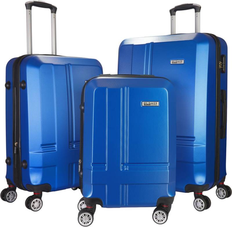 BRUBAKER Kofferset 3tlg. Hartschalen Kofferset New York - Erweiterbare Hartschalenkoffer, 4 Rollen, (Kofferset, 3 tlg., Koffer Set inkl. Handgepäck), Reisekoffer mit Zahlenschloss, 4 Rollen und Teleskopgriff von BRUBAKER