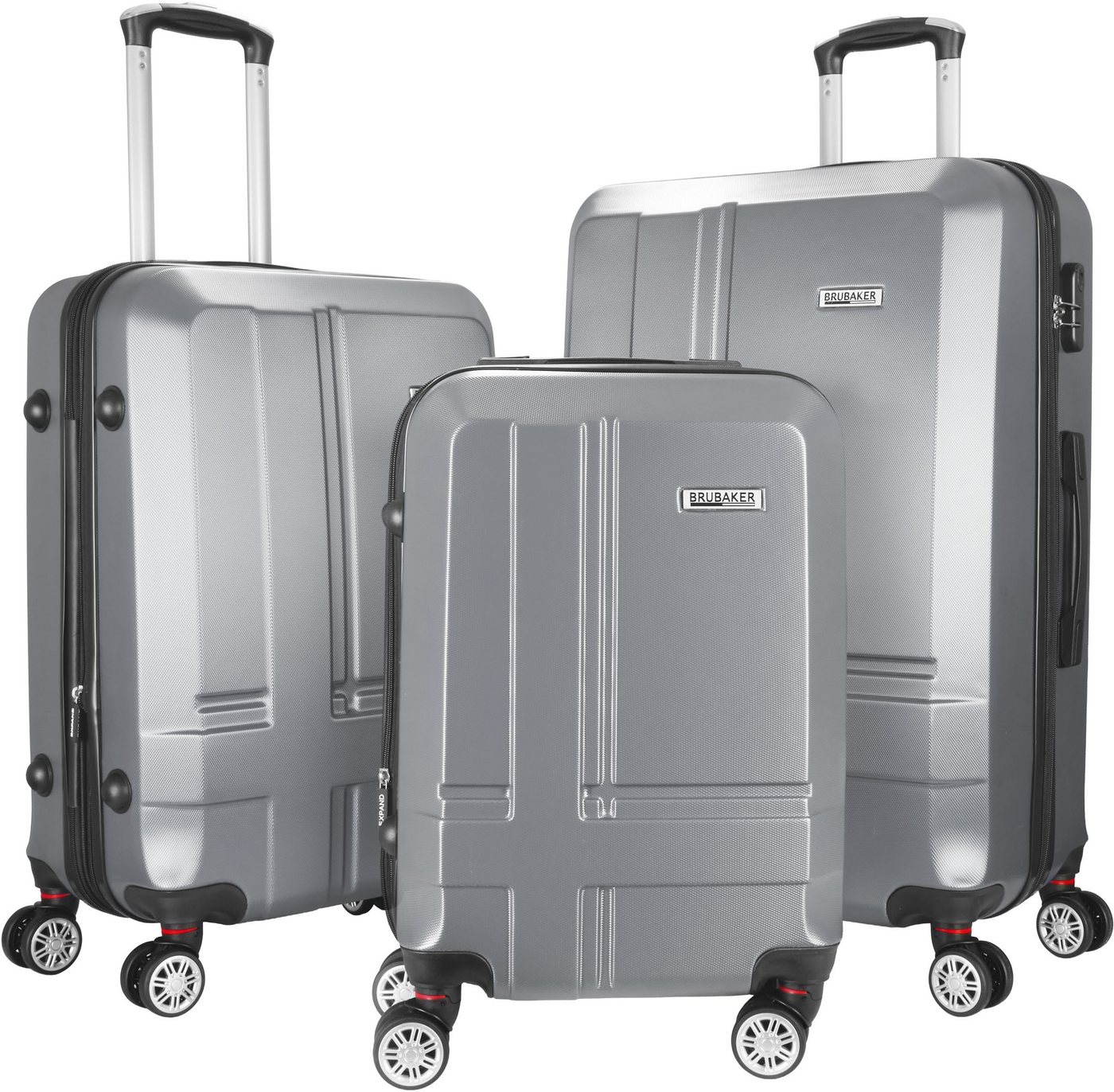 BRUBAKER Kofferset 3tlg. Hartschalen Kofferset New York - Erweiterbare Hartschalenkoffer, 4 Rollen, (Kofferset, 3 tlg., Koffer Set inkl. Handgepäck), Reisekoffer mit Zahlenschloss, 4 Rollen und Teleskopgriff von BRUBAKER