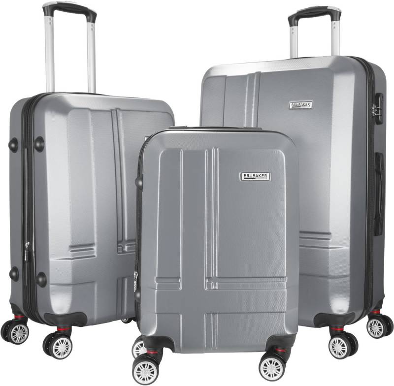 BRUBAKER Kofferset 3tlg. Hartschalen Kofferset New York - Erweiterbare Hartschalenkoffer, 4 Rollen, (Kofferset, 3 tlg., Koffer Set inkl. Handgepäck), Reisekoffer mit Zahlenschloss, 4 Rollen und Teleskopgriff von BRUBAKER