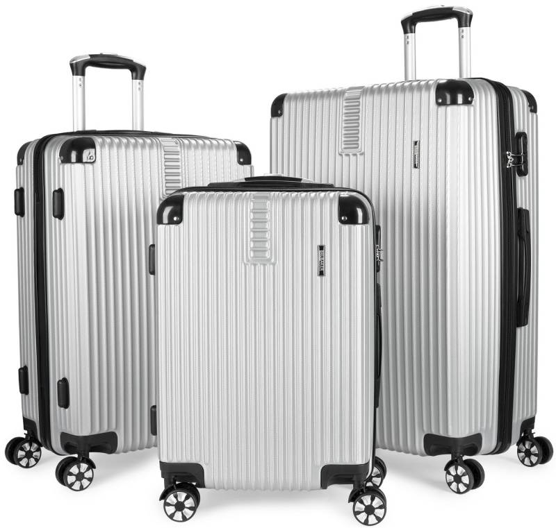 BRUBAKER Kofferset London - Reisekoffer Set inklusive Handgepäck - Hartschalen Koffer, 4 Rollen, (ABS Trolleys (M, L, XL), 3 tlg., Boardcase), mit Zahlenschloss, 4 Rollen und Komfort Tragegriffen von BRUBAKER