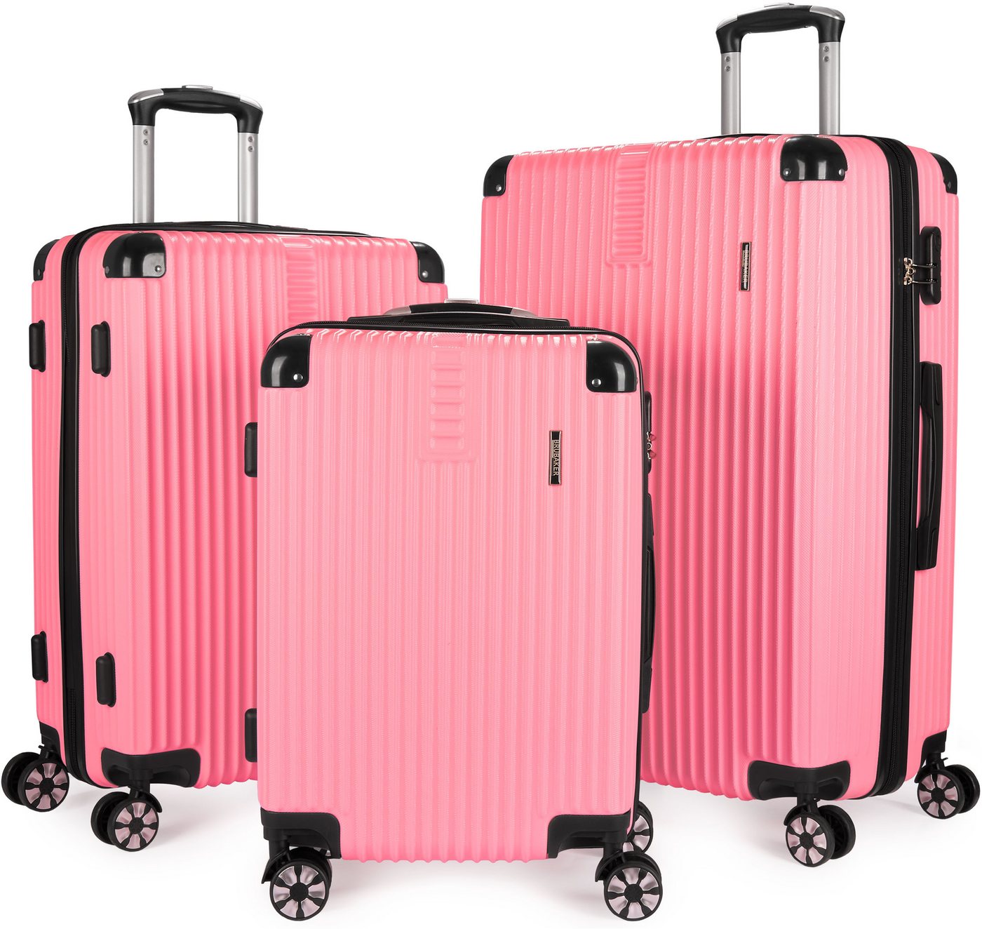 BRUBAKER Kofferset London - Reisekoffer Set inklusive Handgepäck - Hartschalen Koffer, 4 Rollen, (ABS Trolleys (M, L, XL), 3 tlg., Boardcase), mit Zahlenschloss, 4 Rollen und Komfort Tragegriffen von BRUBAKER
