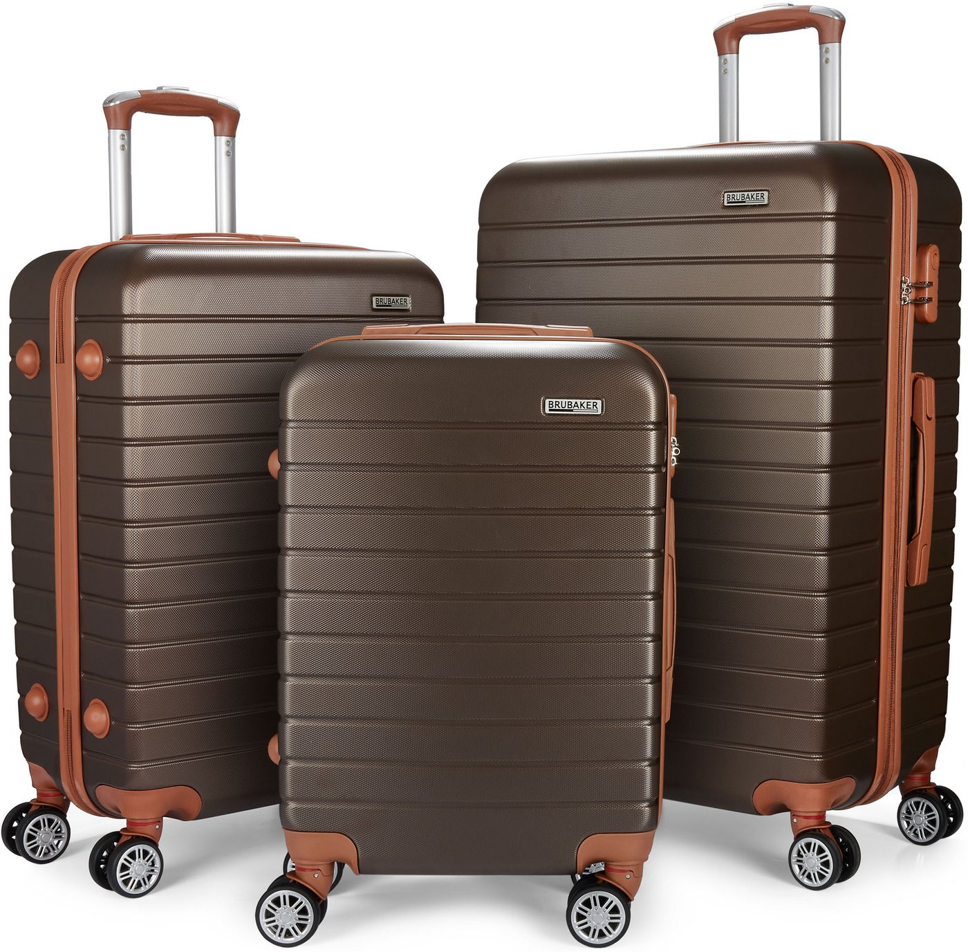 BRUBAKER Kofferset Paris - Hartschalen Koffer Set mit Handgepäck, 4 Rollen, (M, L und XL), 3 tlg., Komfort Hartschalenkofferset), Reisekoffer Trolleys mit Zahlenschloss, 4 Rollen und Tragegriffen von BRUBAKER
