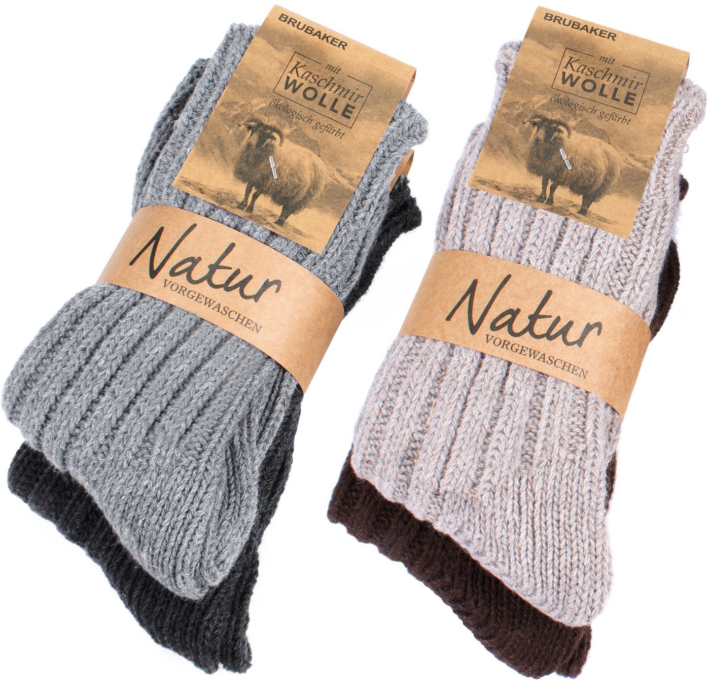 BRUBAKER Kuschelsocken warme Grobstrick Kaschmir-Socken (4-Paar, 48% Schafswolle und 40% Cashmere Anteil) Wintersocken für Damen und Herren von BRUBAKER