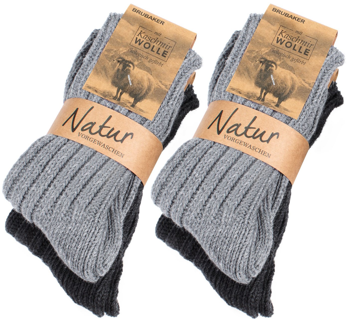 BRUBAKER Kuschelsocken warme Grobstrick Kaschmir-Socken (4-Paar, 48% Schafswolle und 40% Cashmere Anteil) Wintersocken für Damen und Herren von BRUBAKER