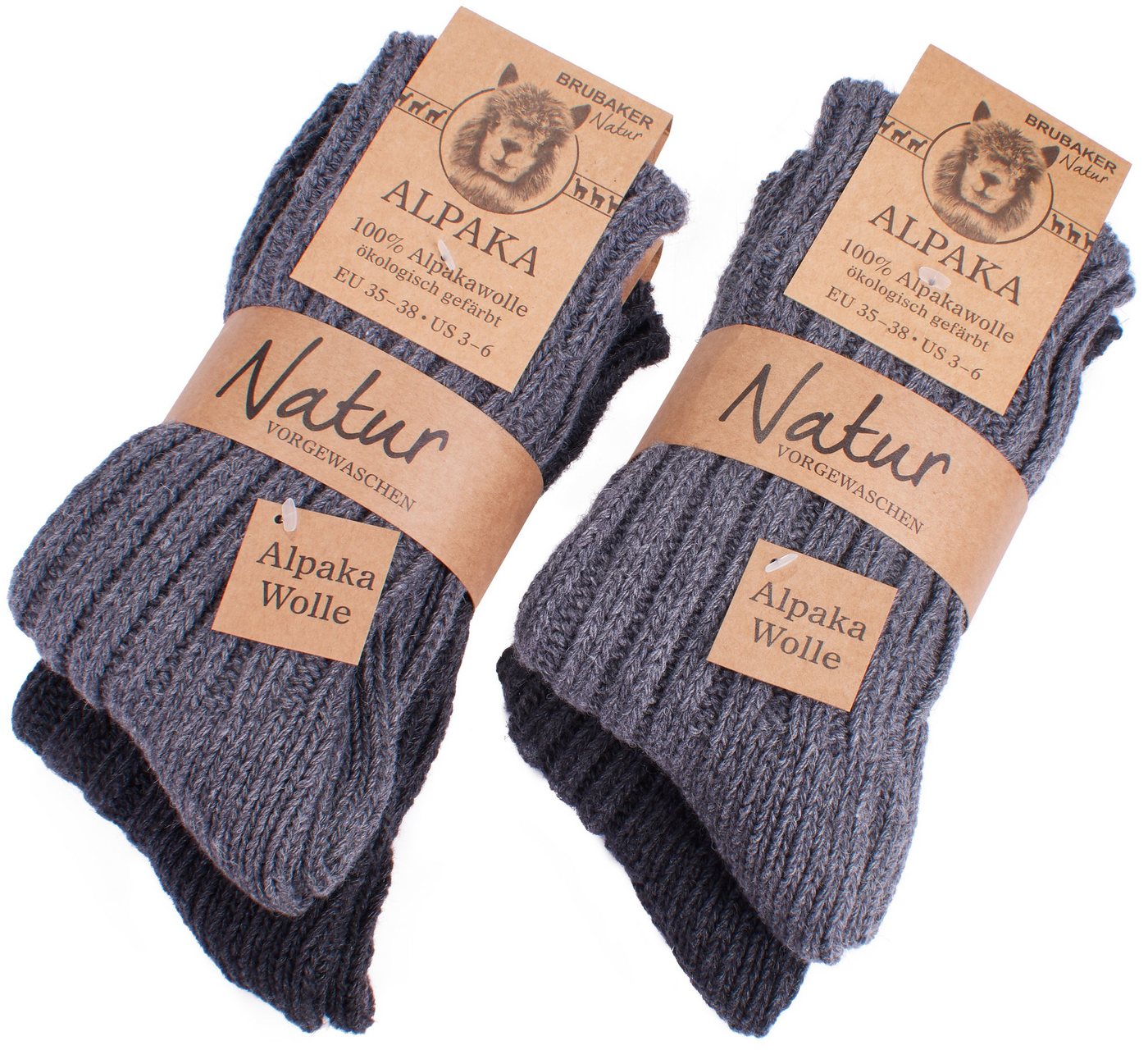 BRUBAKER Kuschelsocken warme dicke Alpaka Socken (4-Paar, 100% Alpakawolle) Wintersocken für Damen und Herren von BRUBAKER