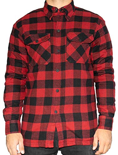 BRUBAKER Motorradhemd mit Schutzfutter aus Aramid - Protektorentaschen - Biker Flanell Hemd in Holzfäller Optik - Karo Rot Schwarz - Gr. XL von BRUBAKER