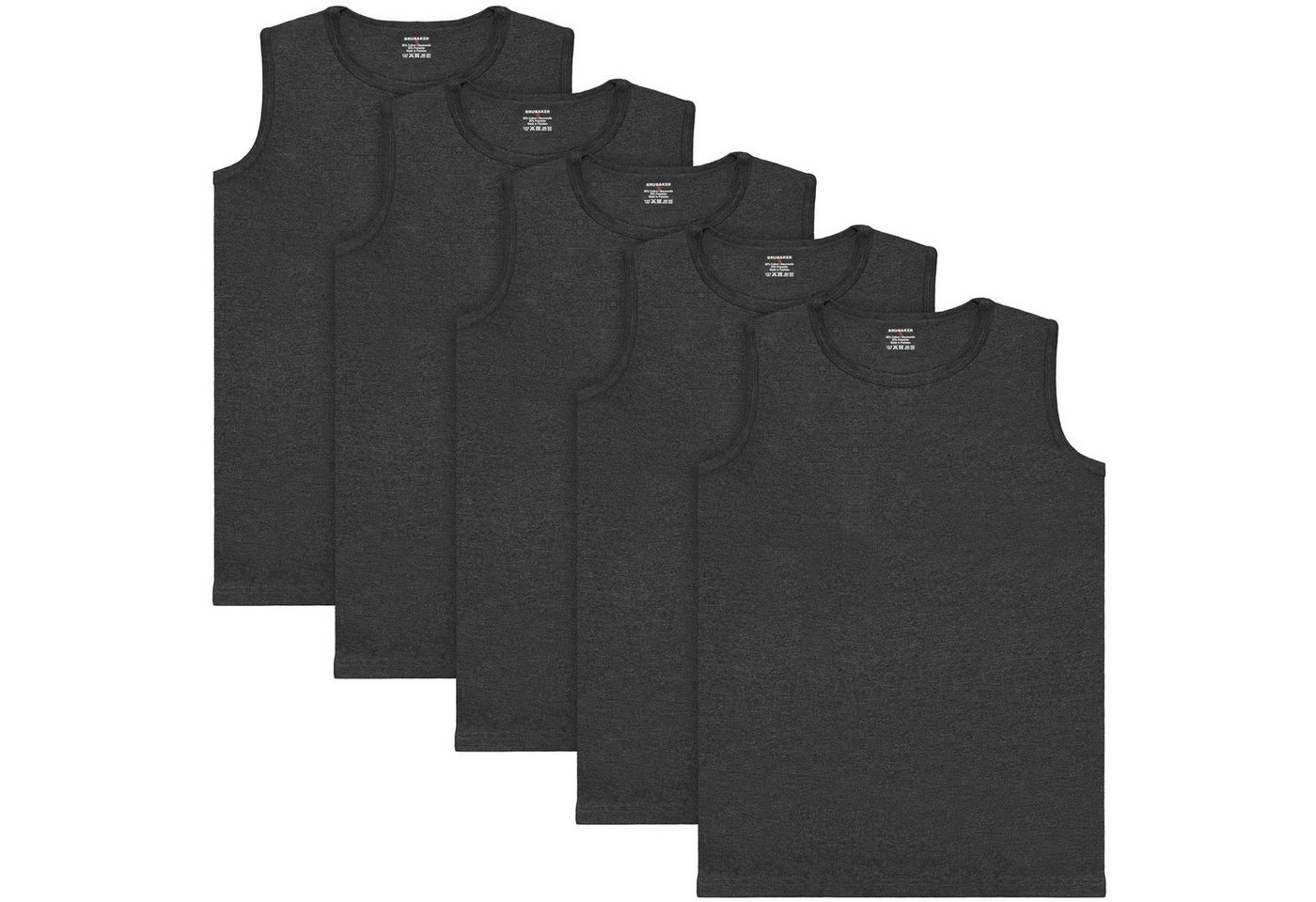 BRUBAKER Muskelshirt Tank Top Unterhemd mit Rundhals Ausschnitt (5er-Pack) Herren Tanktop aus hochwertiger Baumwolle (glatt), Extra Lang für Männer, Schlichtes Basic Achselshirt von BRUBAKER