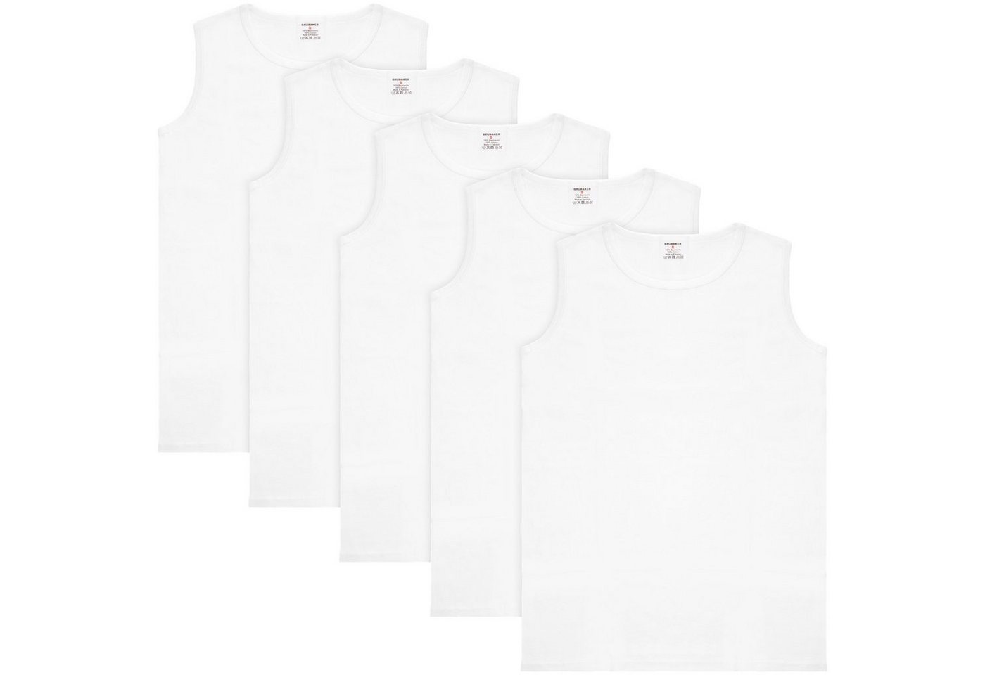 BRUBAKER Muskelshirt Tank Top Unterhemd mit Rundhals Ausschnitt (5er-Pack) Baumwolle Herren Tanktop, Extra Lang für Männer, Schlicht Basic von BRUBAKER