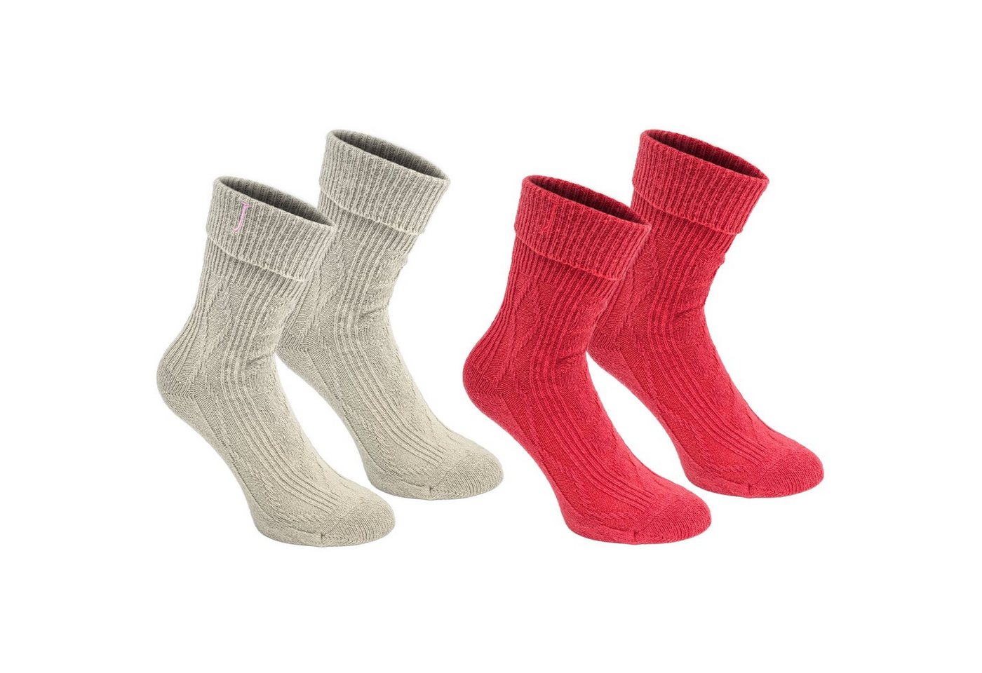 BRUBAKER Norwegersocken Damen Stiefelsocken in Geschenkverpackung (Geschenk-Set, 2-Paar) Kuschelige Damensocken aus Baumwolle, Seide und Kaschmir - Gemütliche Kuschelsocken in Geschenkbox mit Schleife Rot - Größe: 36-41 von BRUBAKER