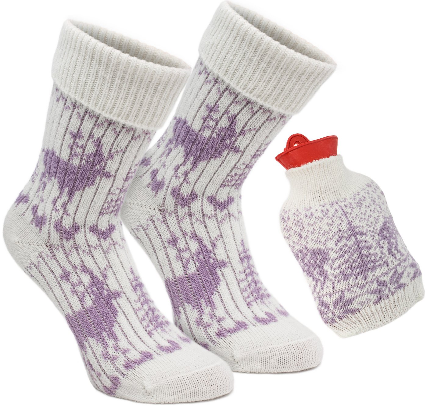 BRUBAKER Norwegersocken Kuschel Geschenkset Warme Füße (1-Paar) Kuschelsocken Set für Frauen mit Wärmeflasche von BRUBAKER
