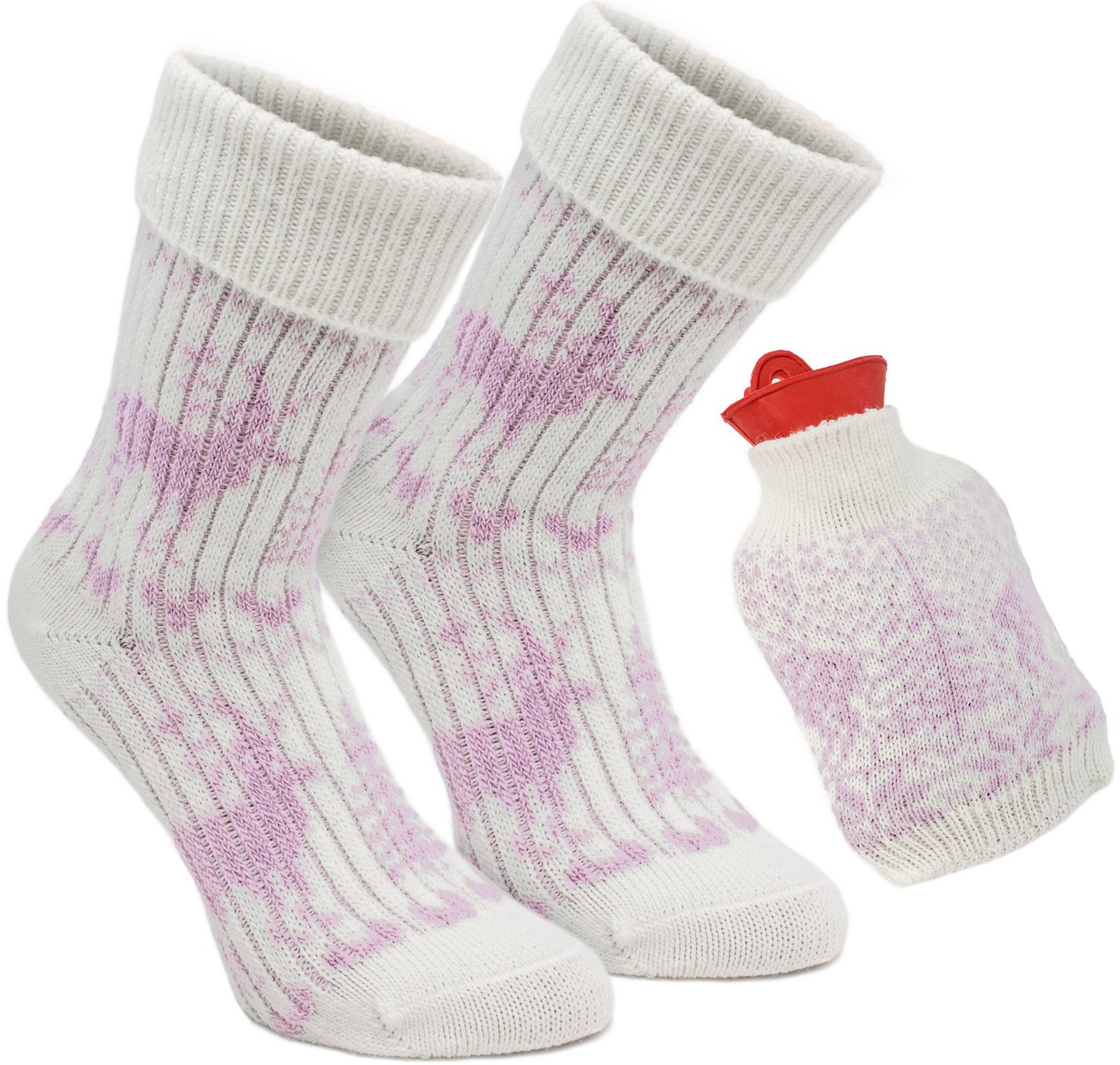 BRUBAKER Norwegersocken Kuschel Geschenkset Warme Füße (1-Paar) Kuschelsocken Set für Frauen mit Wärmeflasche von BRUBAKER