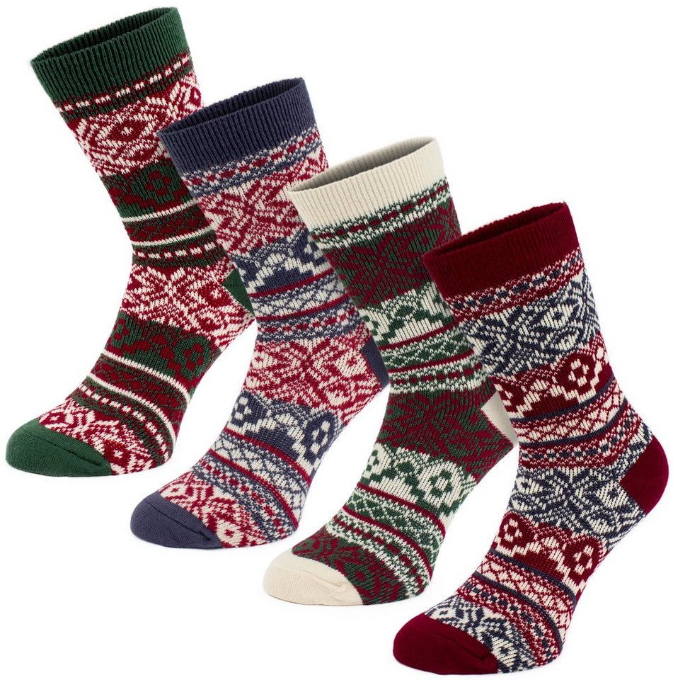 BRUBAKER Norwegersocken Kuschelsocken Geschenkset für Frauen (Warme dicke Wintersocken - Gemütlich, 4-Paar, Set) warme Damen Socken Set im Winter Norwegen Design von BRUBAKER