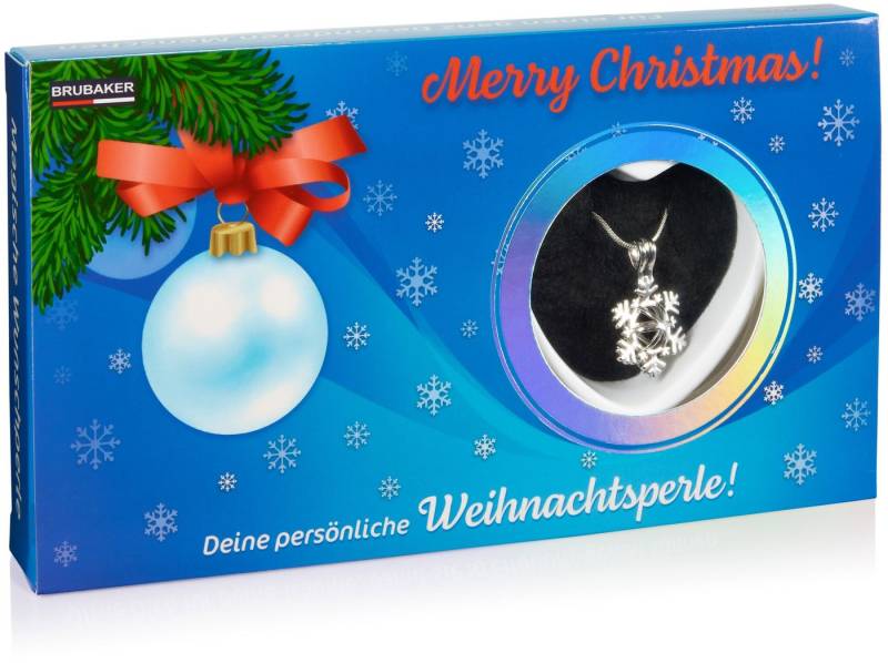 BRUBAKER Perlenketten-Set Deine Persönliche Weihnachtsperle - Merry Christmas (Muschel mit echter Perle als Schmuck Geschenkset - Weihnachten, Set), Wunschperle - Halskette mit Silber Schneeflocken Anhänger von BRUBAKER