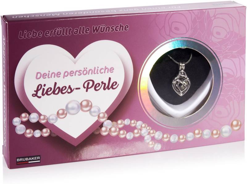 BRUBAKER Perlenketten-Set Liebes-Wunschperle für die Erfüllung der Träume (Valentinstagsgeschenk, 4-tlg., Geschenkset mit Silberkette und Muschel), Halskette mit Herz-Anhänger und echter Perle von BRUBAKER