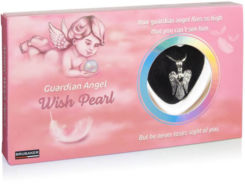 BRUBAKER Perlenketten-Set Schutzengel Wunschperle (Muschel mit echter Perle als Schmuck Geschenkset - Wish Pearl, Set), Halskette mit Silber Engel Anhänger von BRUBAKER