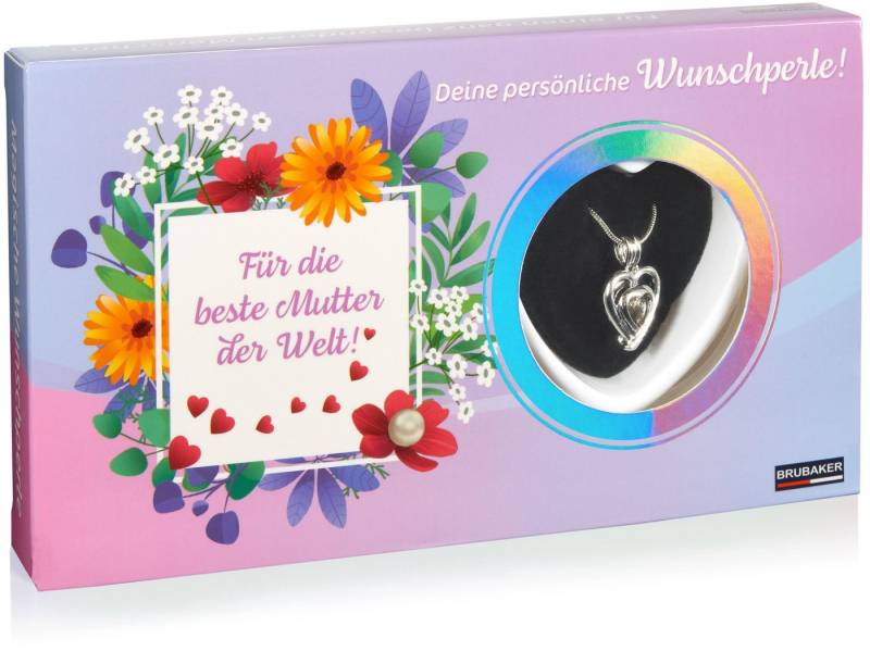 BRUBAKER Perlenketten-Set Wunschperle für die beste Mutter der Welt (4-tlg., Set), Halskette Silber Herz + Muschel mit Perle – Muttertagsgeschenk-Set von BRUBAKER