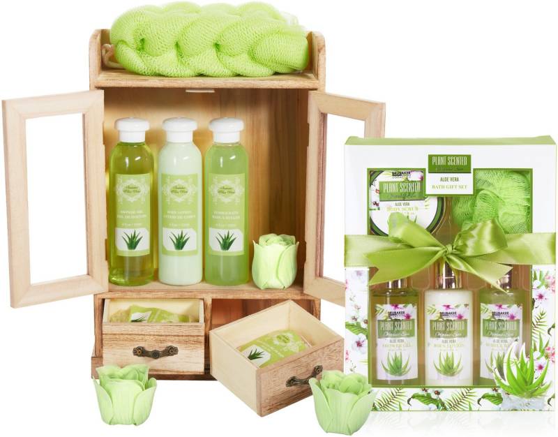 BRUBAKER Pflege-Geschenkset 2 in 1 Pflegeset Aloe Vera - Großes Wellness Set, 15-tlg., Damen Dusch- und Badeset - Frauen Beauty Geschenkset mit Dekoration von BRUBAKER