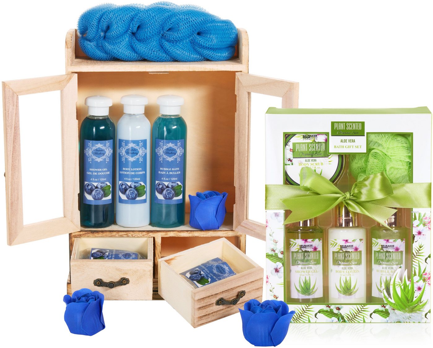 BRUBAKER Pflege-Geschenkset 2 in 1 Pflegeset Blaubeere & Aloe Vera - Wellness Set, 15-tlg., Damen Dusch- und Badeset - Frauen Beauty Geschenkset mit Dekoration von BRUBAKER