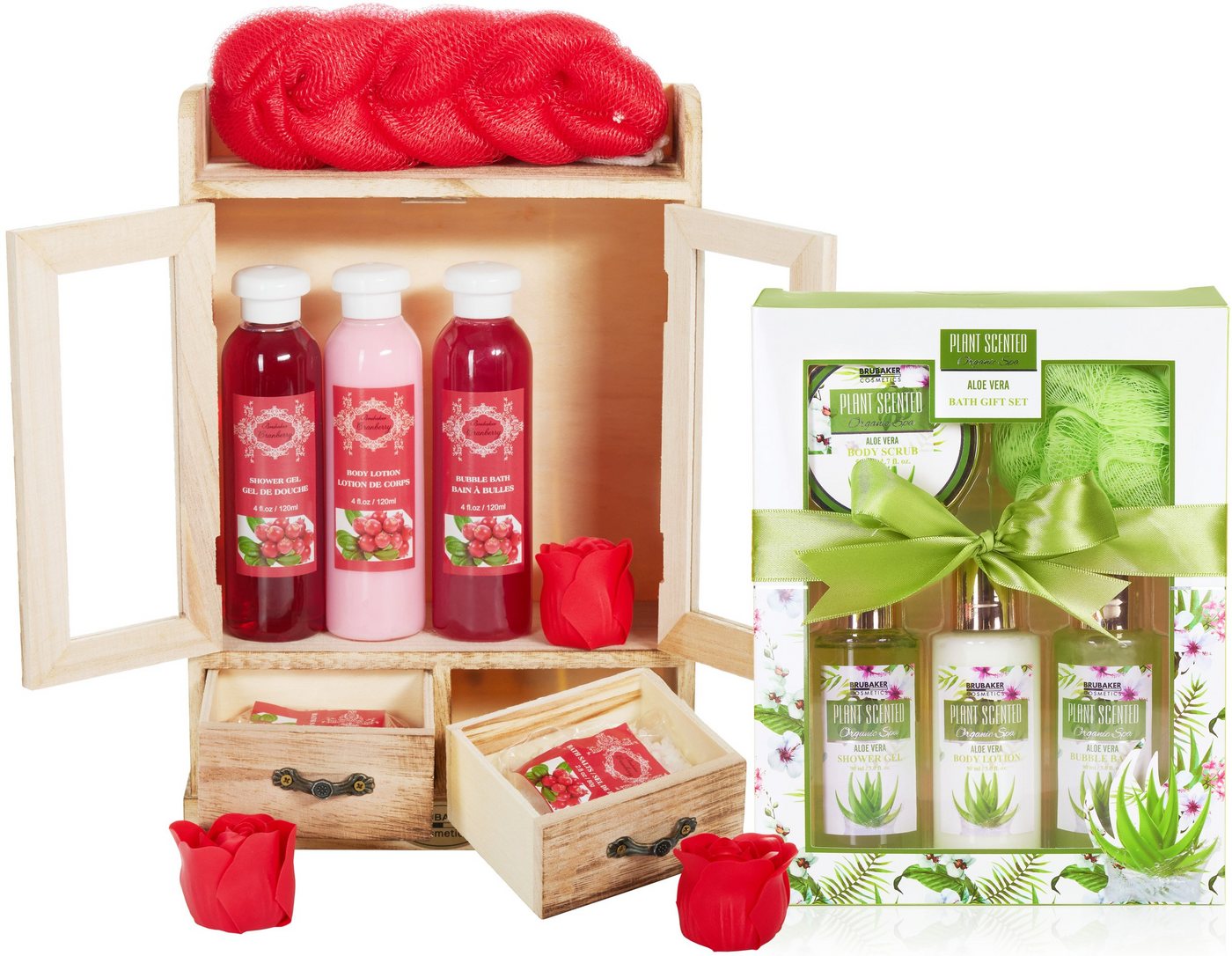 BRUBAKER Pflege-Geschenkset 2 in 1 Pflegeset Cranberry & Aloe Vera - Wellness Set, 15-tlg., Damen Dusch- und Badeset - Frauen Beauty Geschenkset mit Dekoration von BRUBAKER