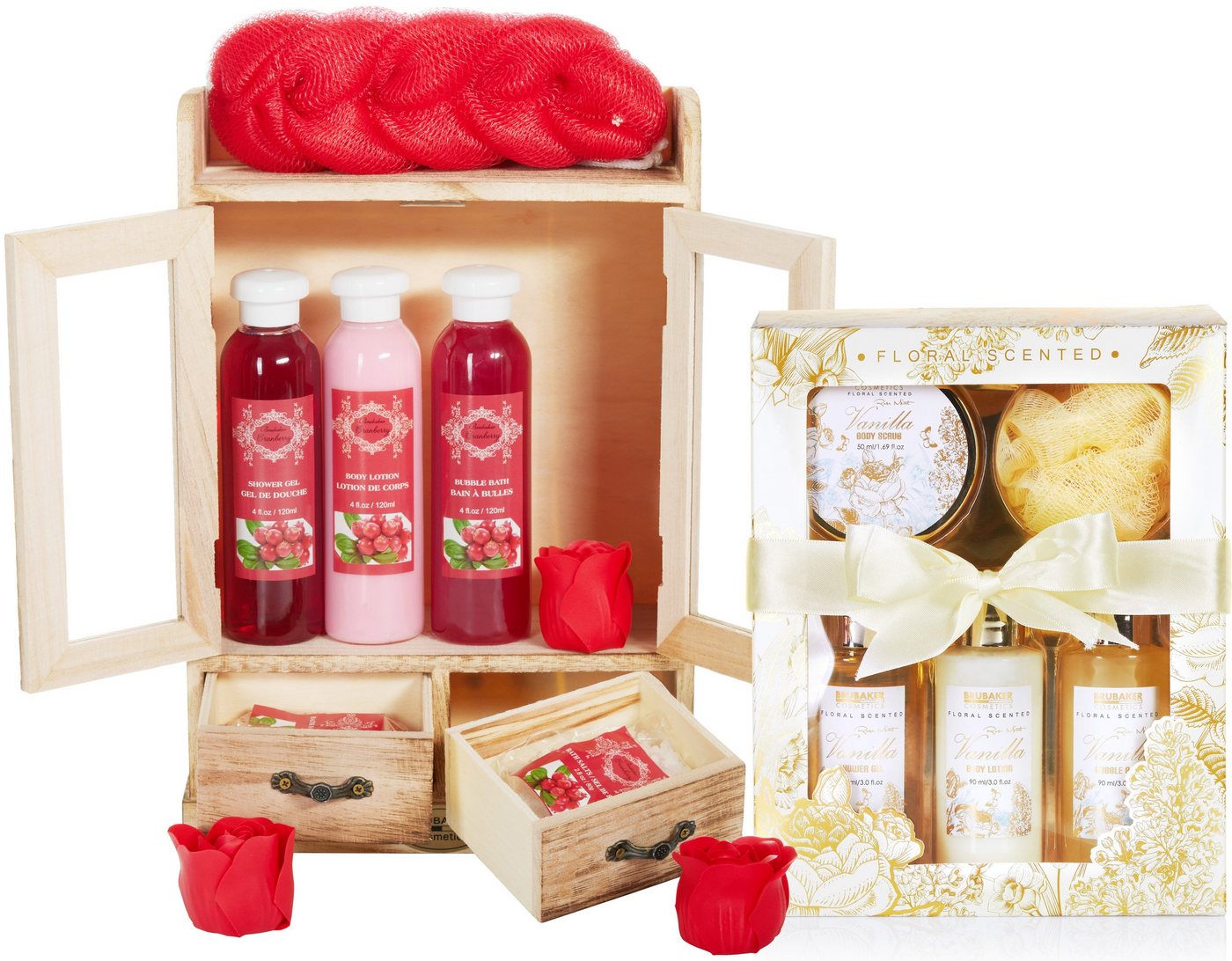 BRUBAKER Pflege-Geschenkset 2 in 1 Pflegeset Cranberry & Vanilla Rose Minze - Wellness Set, 15-tlg., Damen Dusch- und Badeset - Frauen Beauty Geschenkset mit Dekoration von BRUBAKER