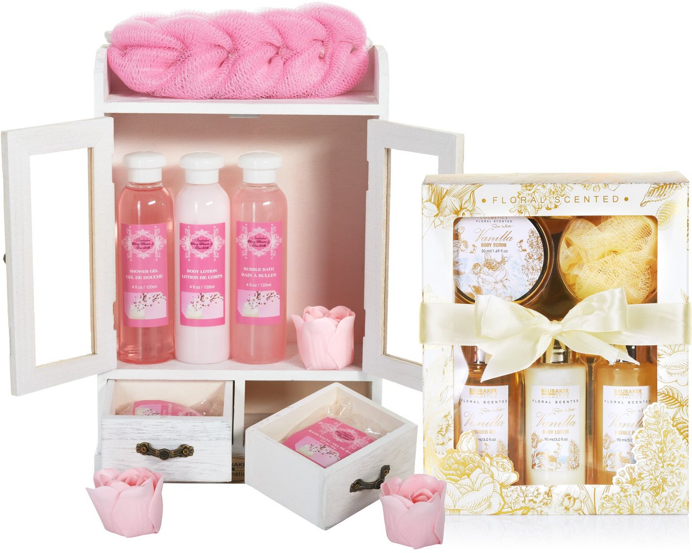 BRUBAKER Pflege-Geschenkset 2 in 1 Pflegeset Kirschblüte & Vanilla Rose Minze - Wellness Set, 15-tlg., Damen Dusch- und Badeset - Frauen Beauty Geschenkset mit Dekoration von BRUBAKER